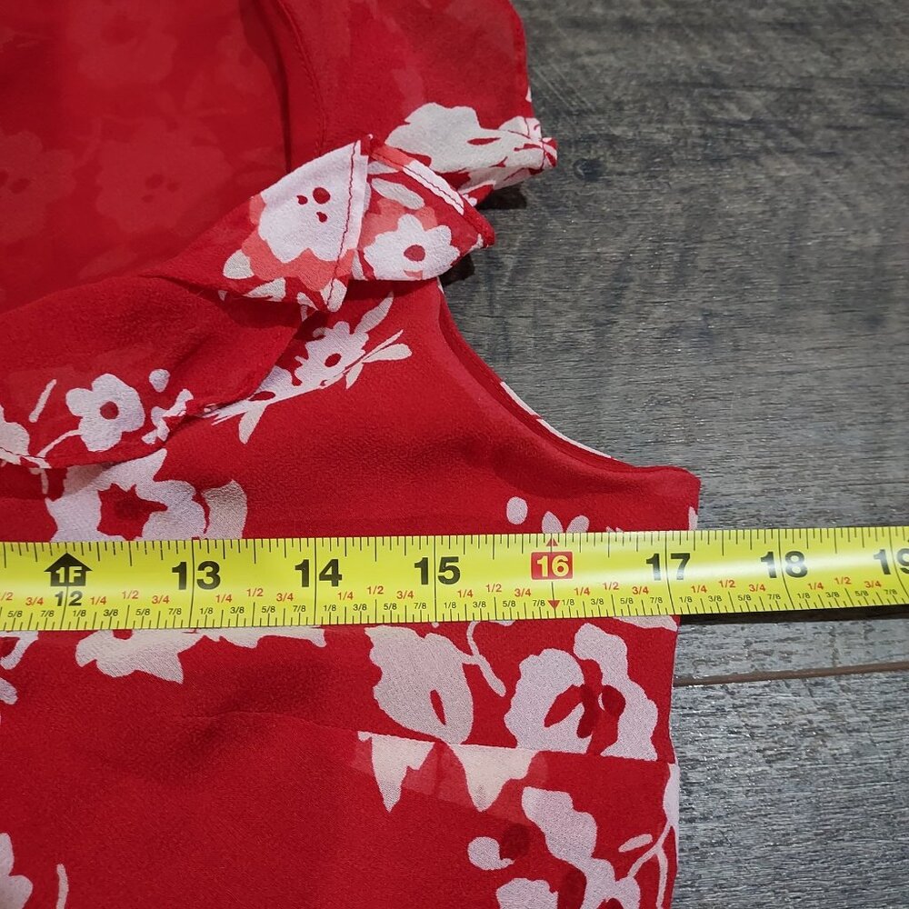 Ann Taylor Loft Silk Ruffle Sleeveless Blouse Red White Pink Beach Summercore - Picture 4 of 11